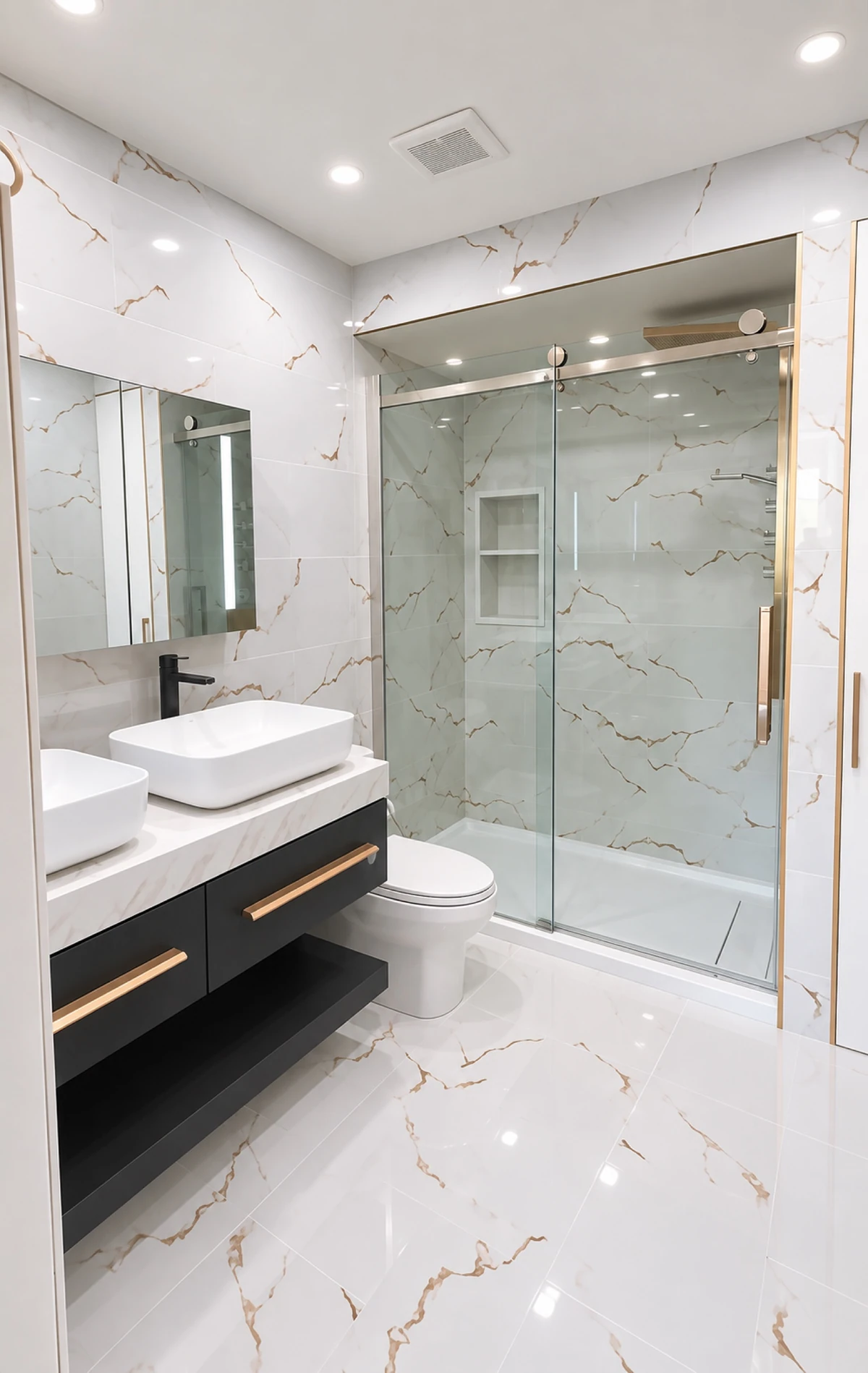 Renovated Ottawa bathroom with dark wood vanity
